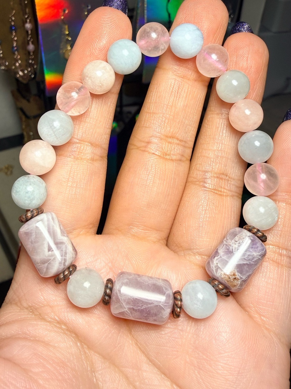 Amethyst, Morganite & Aquamarine Gemstone Bracelet